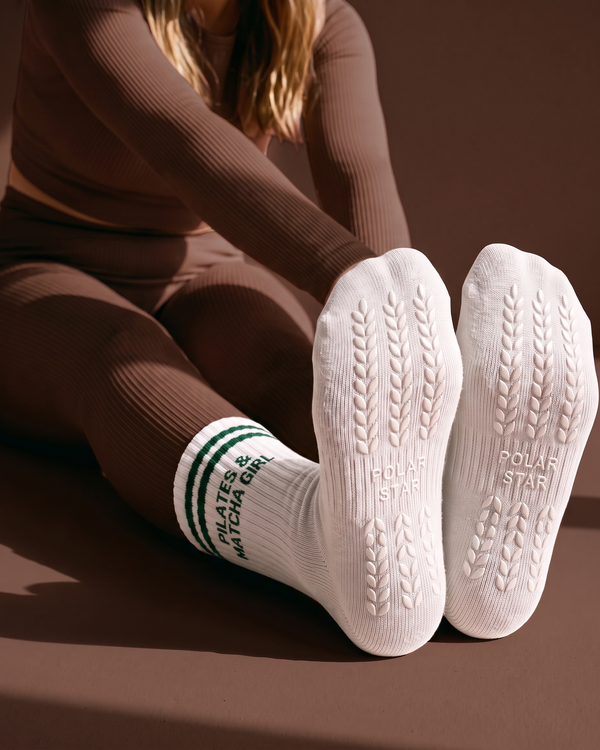Silicone grip sole of the Polar Star x Maison Matcha Pilates socks in the gift set
