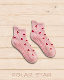 Chaussettes de Pilates antidérapantes Sweet Hearts, roses à cœurs rouges, vue produit