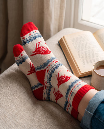 Fugl, nordische Socken aus Baumwolle mit Vögeln und Herzen