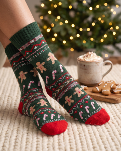 Honninka, nordische Socken aus Baumwolle mit Lebkuchenmotiv