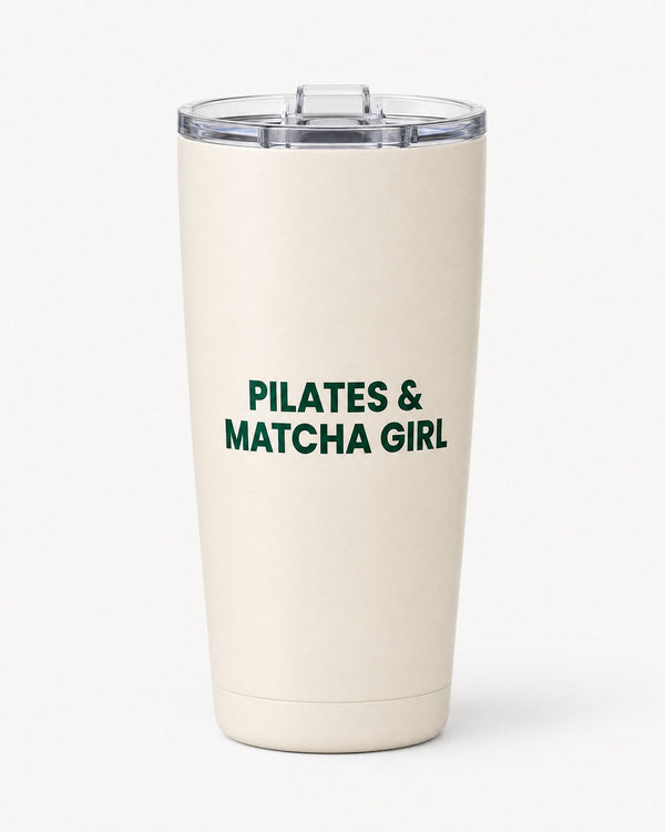 Pilates & Matcha Girl insulated mug, cream with lid, from the Polar Star x Maison Matcha gift set