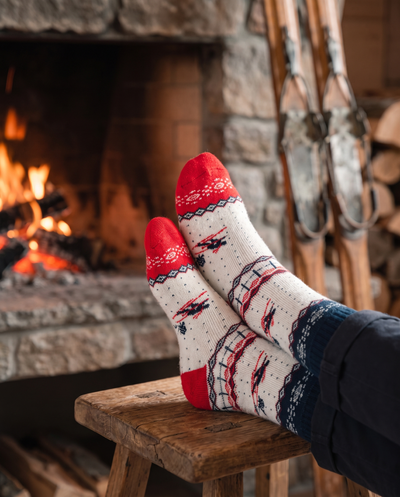 Skiløbern, nordische Socken aus Baumwolle mit Skifahrern