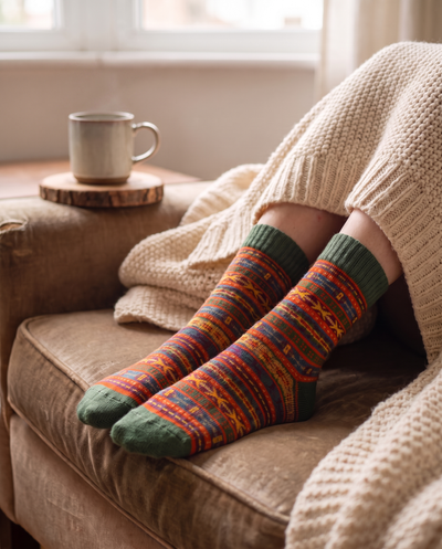 Viggo, nordische Socken aus Baumwolle mit gestreiftem Jacquard