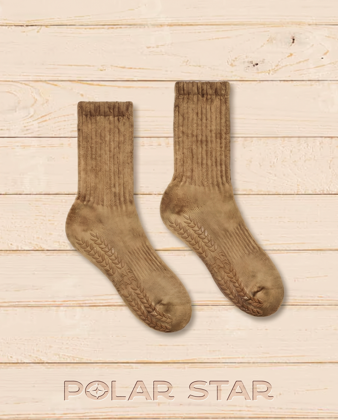 Paar Pilatessokken Warm Sand zandbeige, productfoto