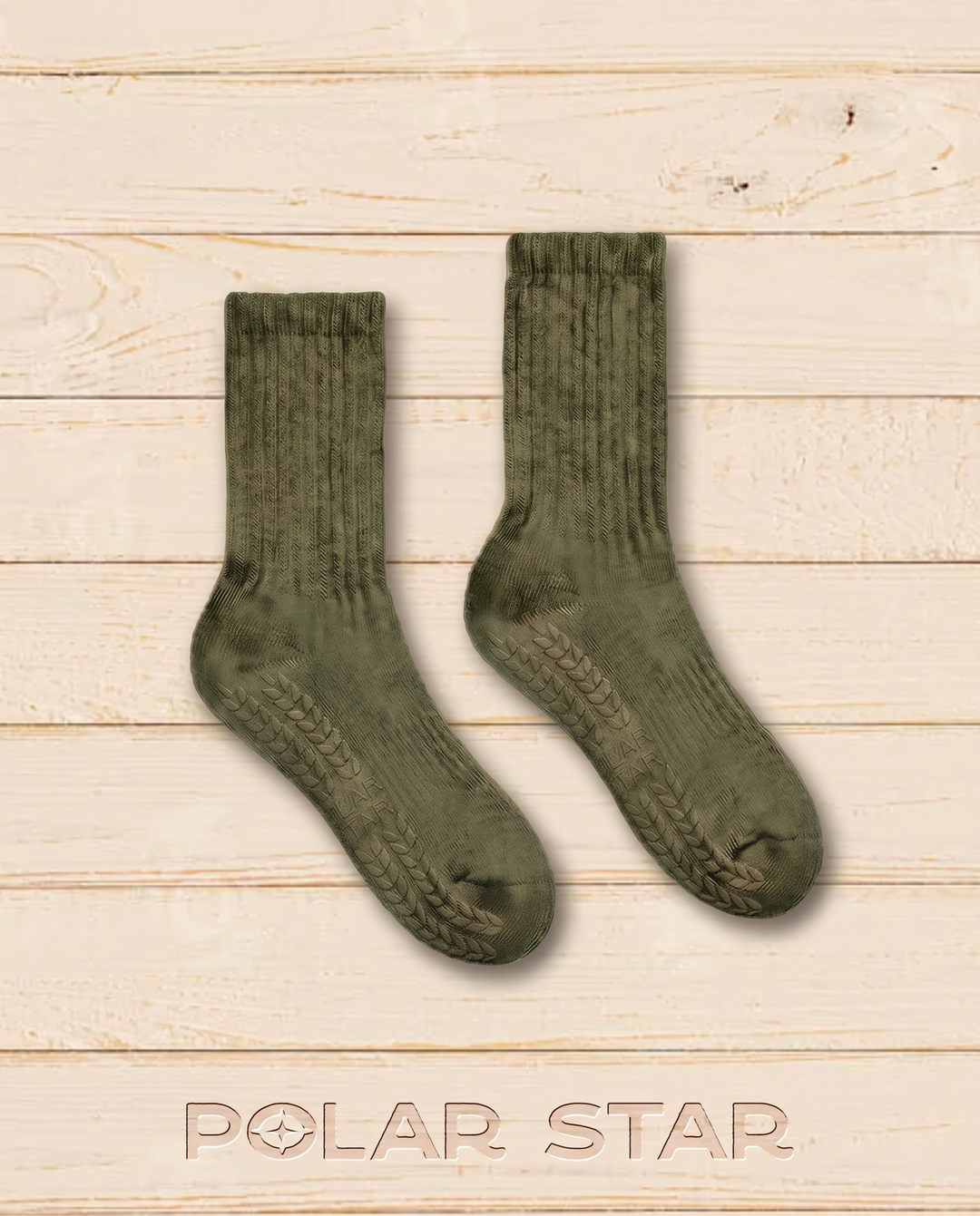 Antislip Pilatessokken Lichen olijfgroen, productfoto